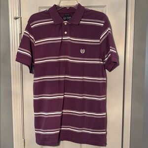 Chaps Custom Fit Short Sleeve Purple Polo Shirt with White Stripes